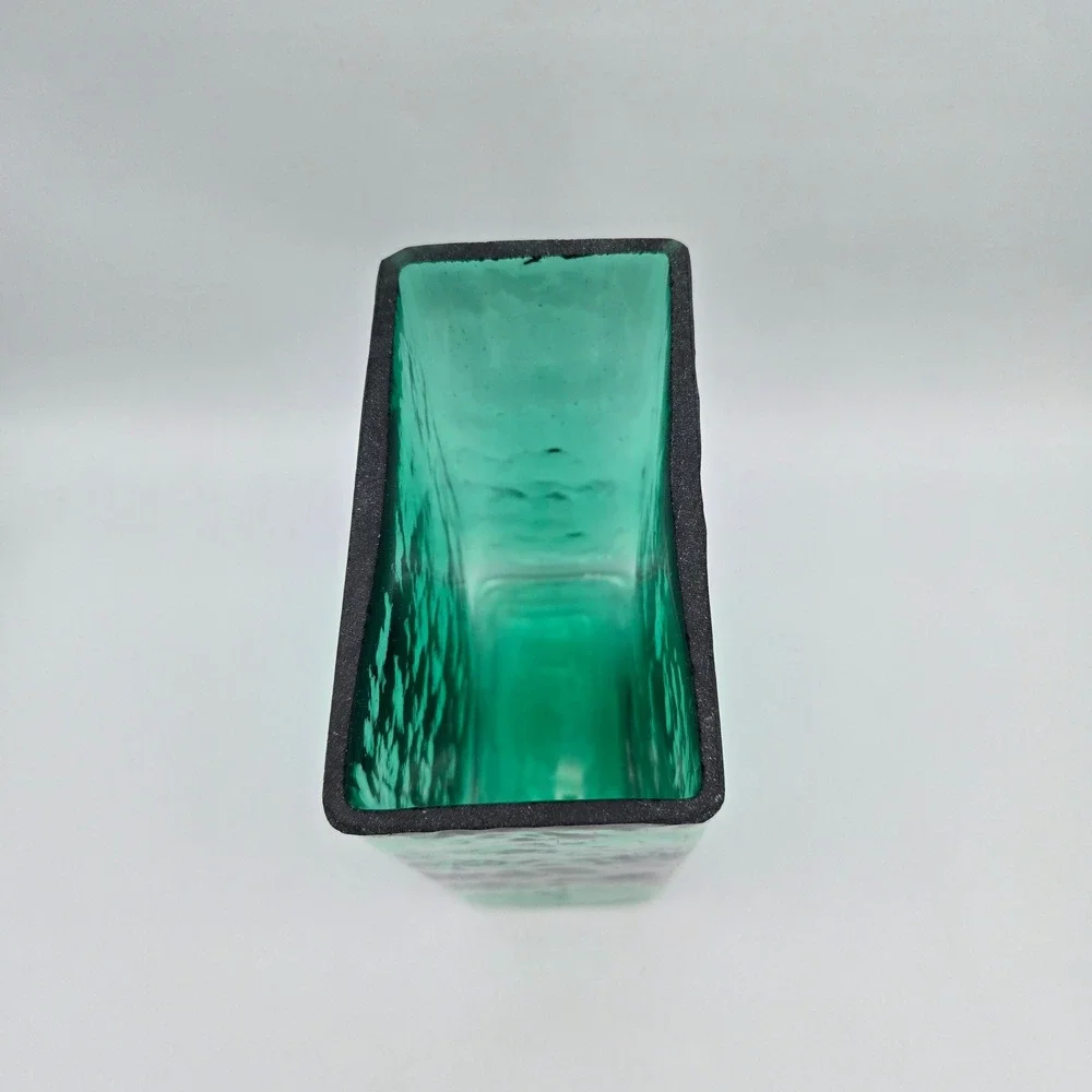 Vintage Early Blenko 3732 Pillow Vase Sea Green Textured Rectangular Art Glass